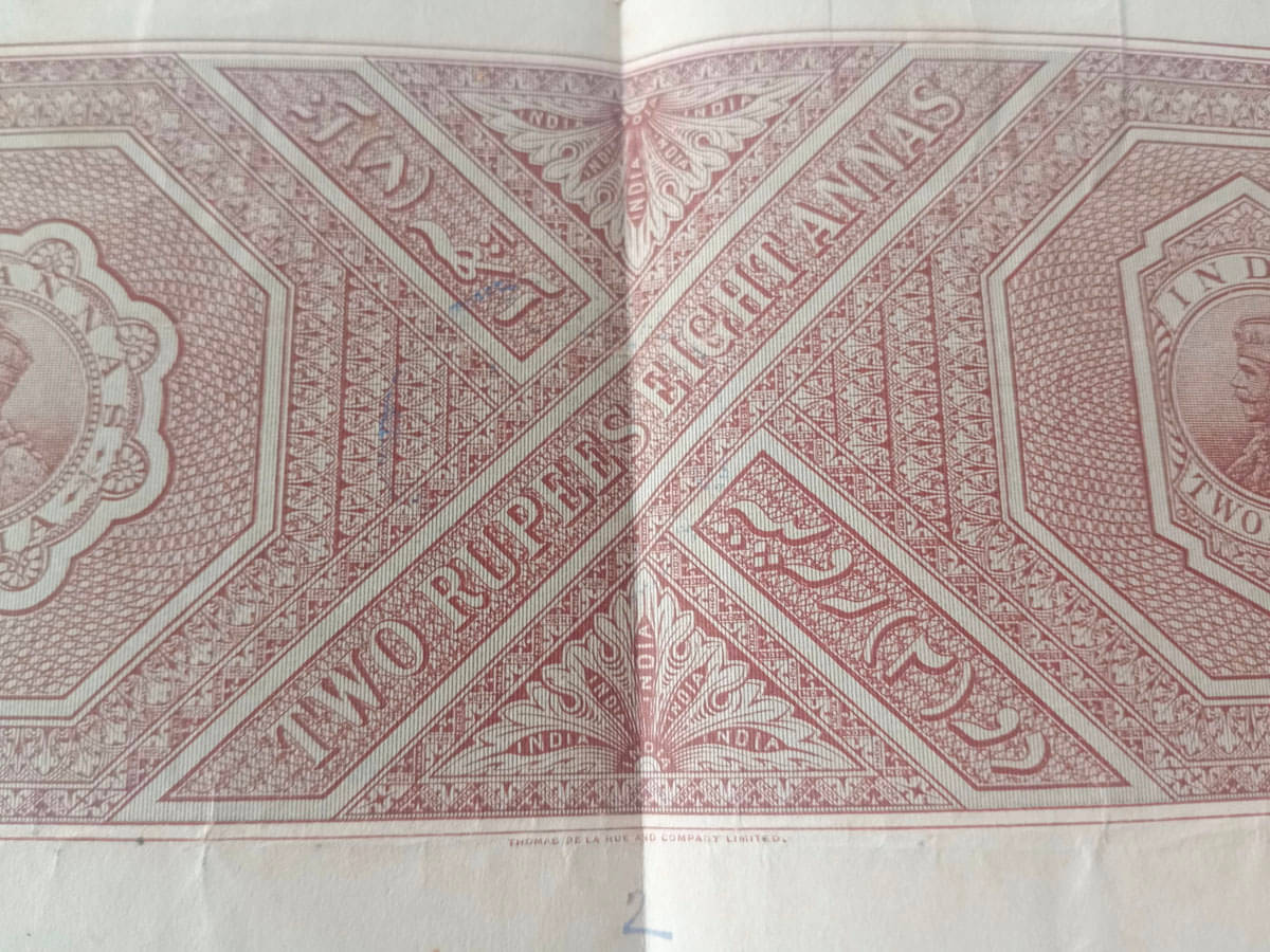     			BRITISH INDIA BURMA - 2Rs. 8As.  **  HIGHLY POPULAR ** KING GEORGE ( KG V ) - BOND PAPER - REVENUE COURT FEE - BEAUTIFUL WATERMARK