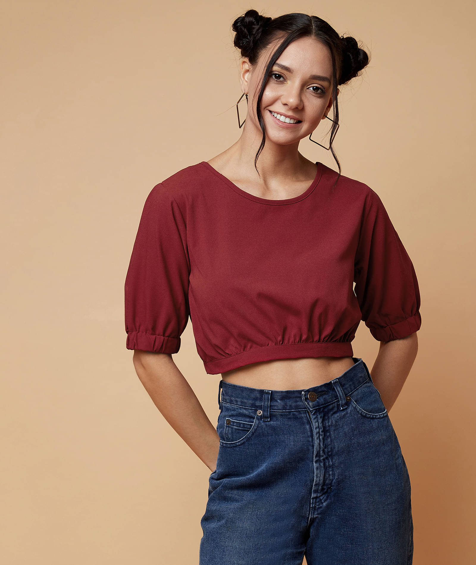 Chimpaaanzee Women's Polyester Crop Top ( Maroon ) Chimpaaanzee Women's Polyester Crop Top ( Maroon )