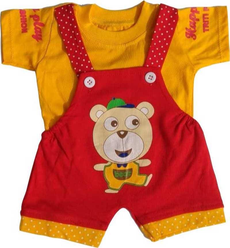     			TRITI Unisex for Baby Cotton Blend Dungaree Sets ( Red & Yellow )