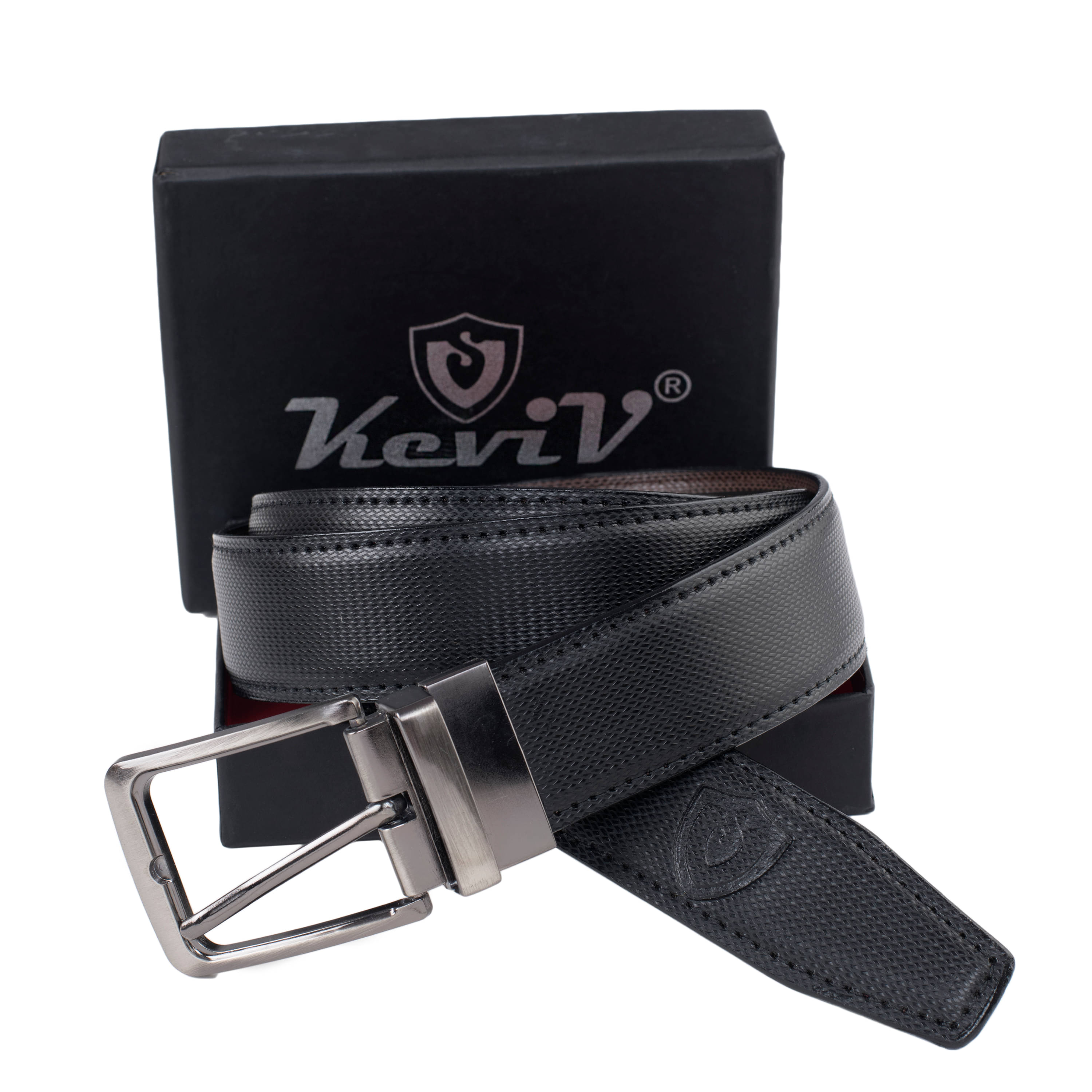     			Keviv - Black Leather Men's Reversible Belt ( Pack of 1 )