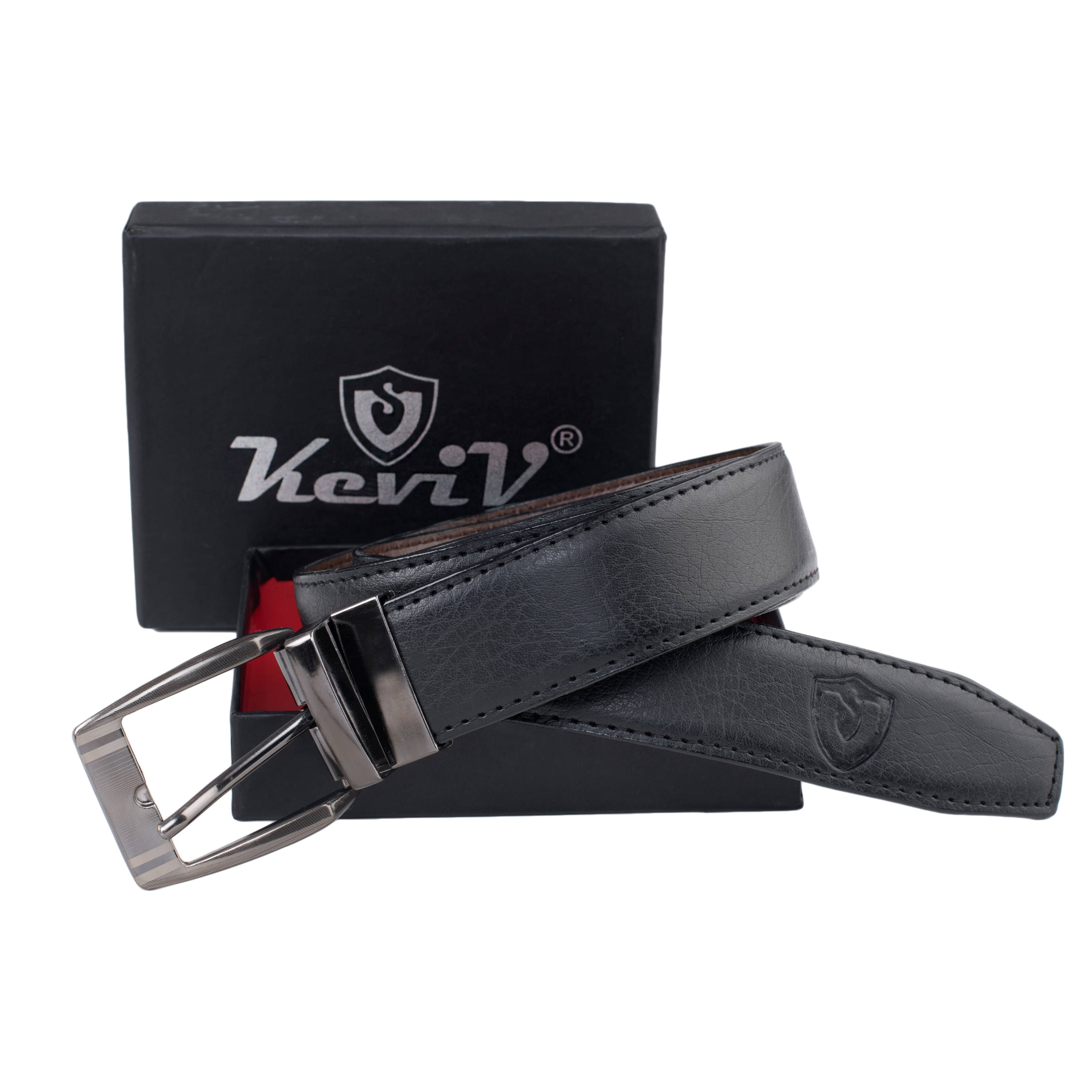     			Keviv Black Leather Formal Belt