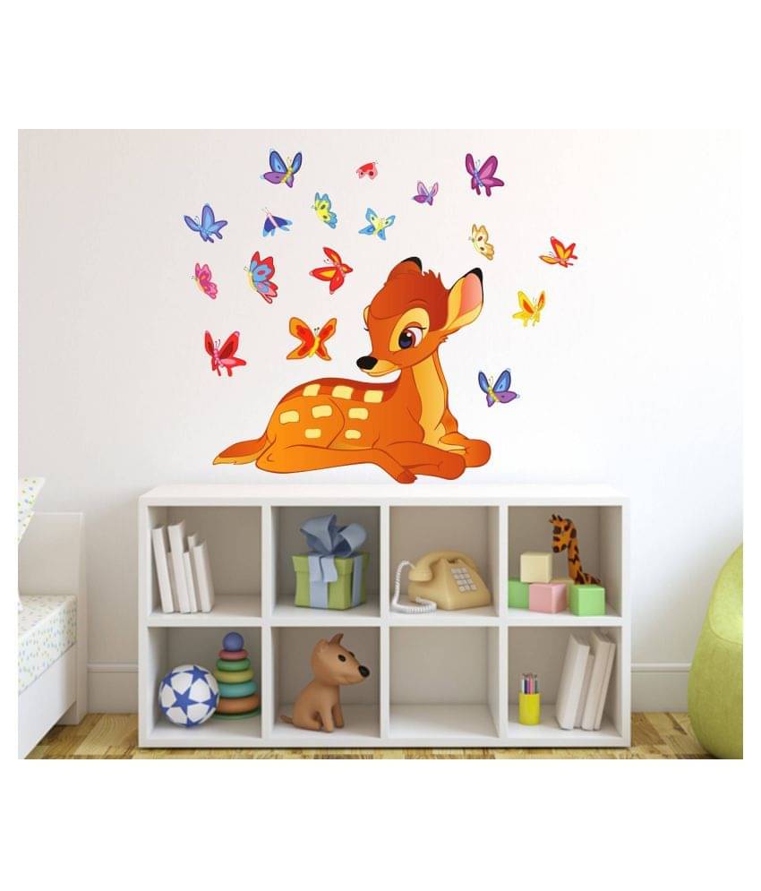 Wallzone Deer with Butterflies Sticker ( 80 x 70 cms ) Wallzone Deer with Butterflies Sticker ( 80 x 70 cms )