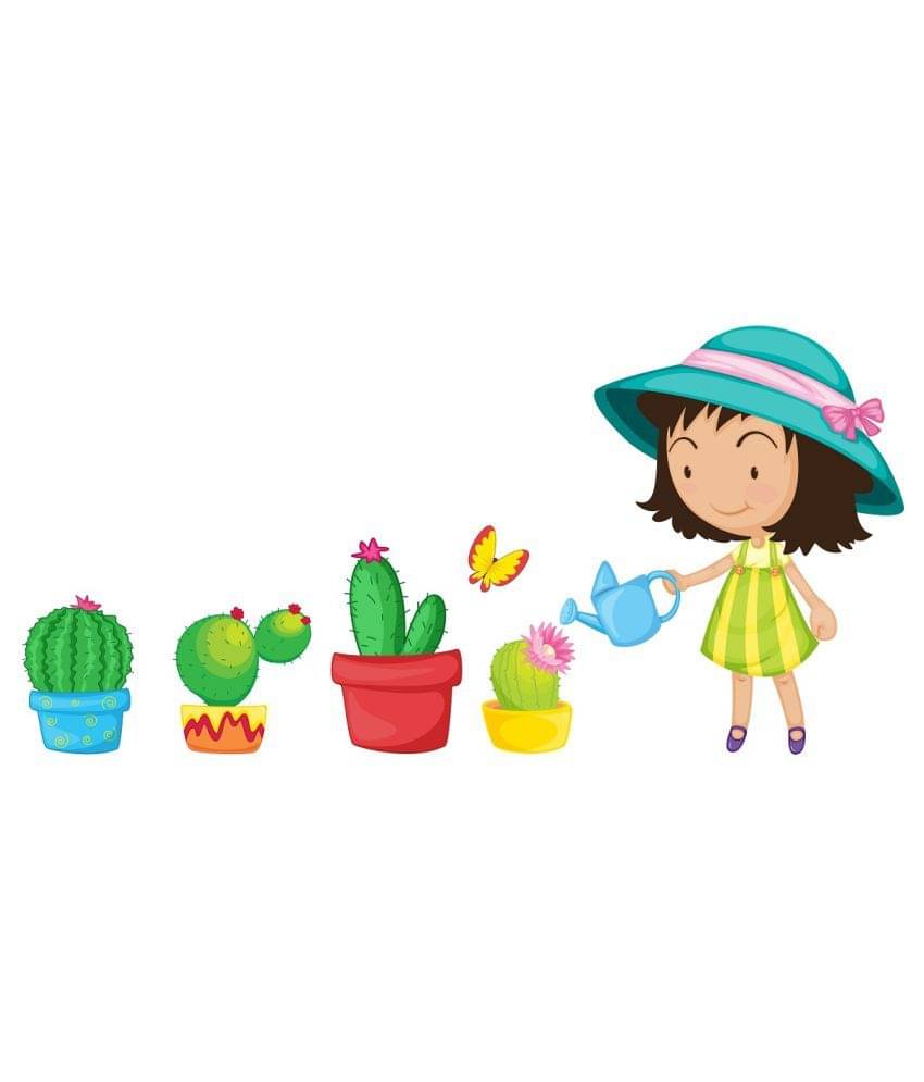     			Wallzone Kid with Flower Pot Sticker ( 110 x 50 cms )