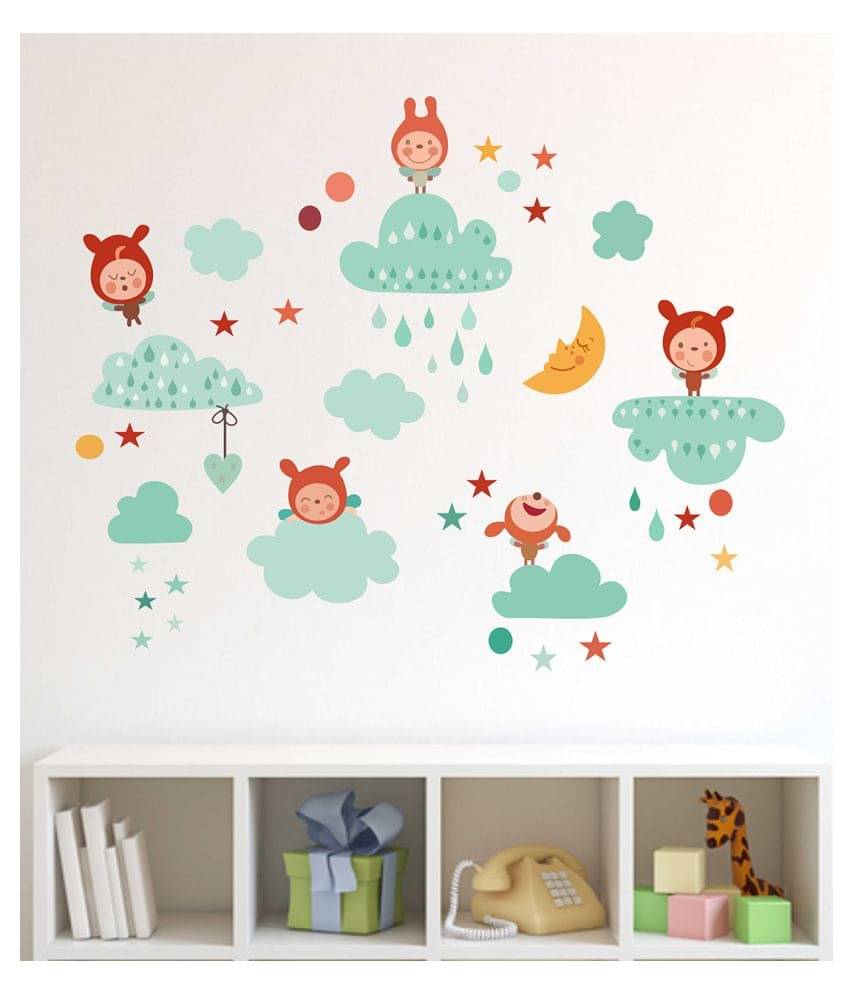     			Wallzone Moon and Clouds Sticker ( 70 x 75 cms )