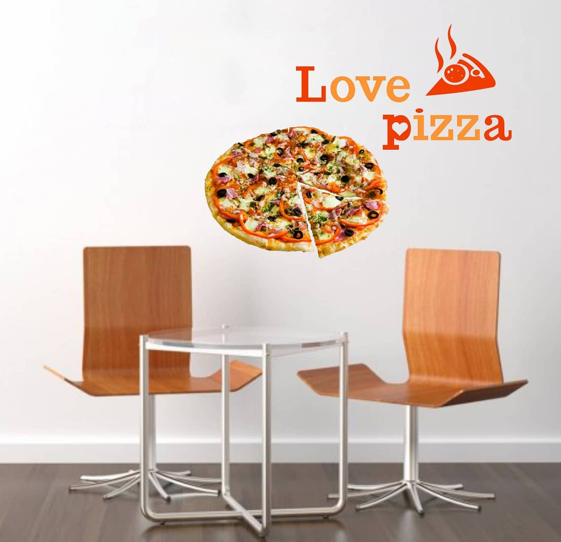 Wallzone Pizza Love Sticker ( 60 x 60 cms )