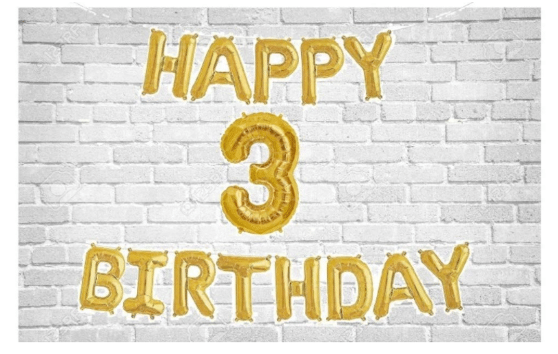     			Happy Birthday (Golden) with Numeric no. 3 (Pack of 14)