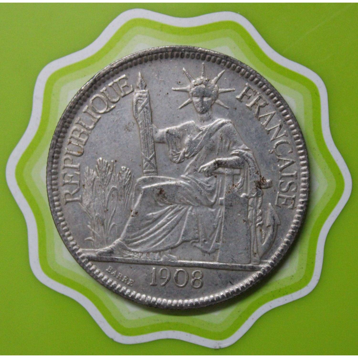     			1 Piastre 1908 - Third Republic of French Indochina Extremely Rare Coin