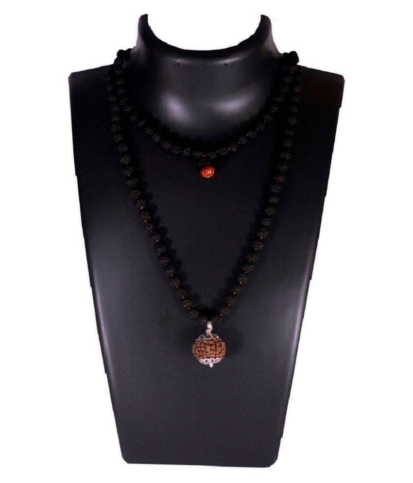 3 Mukhi Guru Mani / Bead (5 Mukhi Black Rudraksha Mala) German Silver Cap 3 Mukhi Guru Mani / Bead (5 Mukhi Black Rudraksha Mala) German Silver Cap