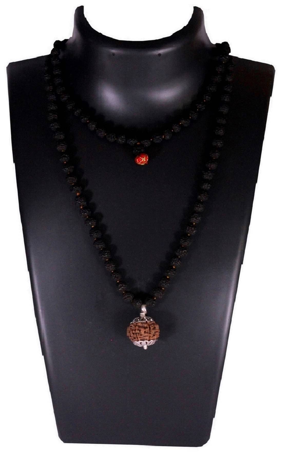 5 Mukhi Guru Mani / Bead (5 Mukhi Black Rudraksha Mala) German Silver Cap 5 Mukhi Guru Mani / Bead (5 Mukhi Black Rudraksha Mala) German Silver Cap