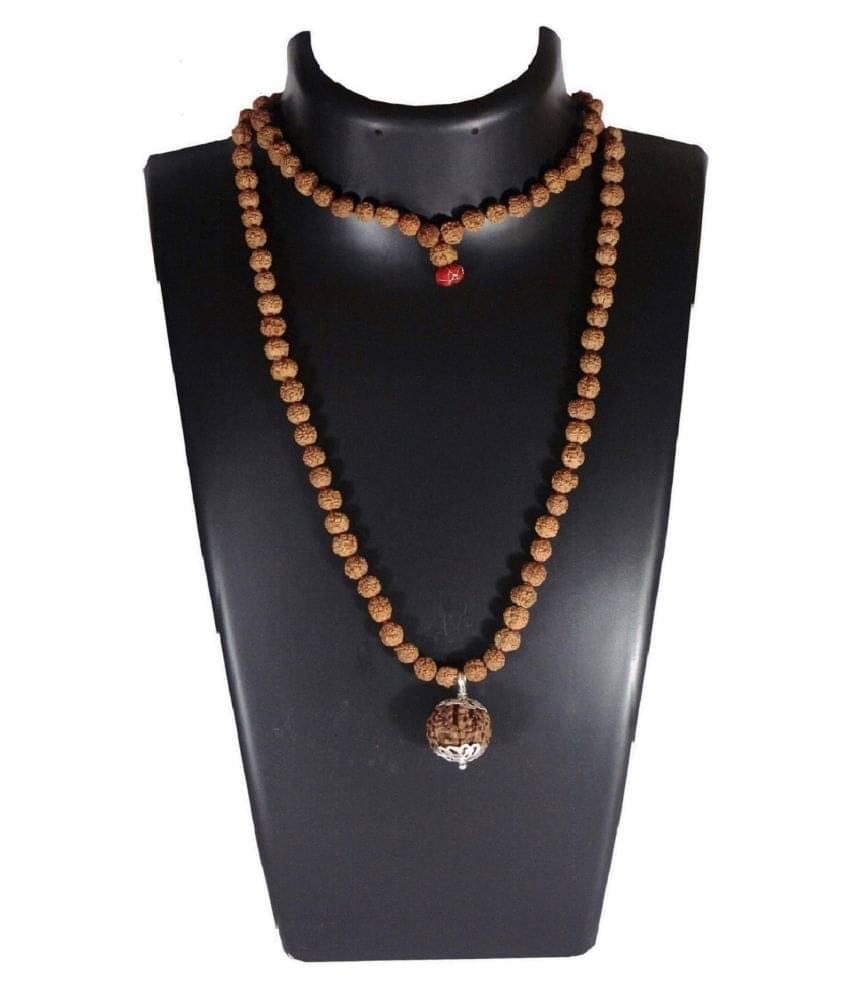     			5 Mukhi Guru Mani / Bead (5 Mukhi Jal Doob Rudraksha Mala) German Silver Cap
