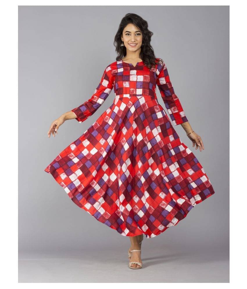 Frionkandy Rayon Red A- line Dress Frionkandy Rayon Red A- line Dress