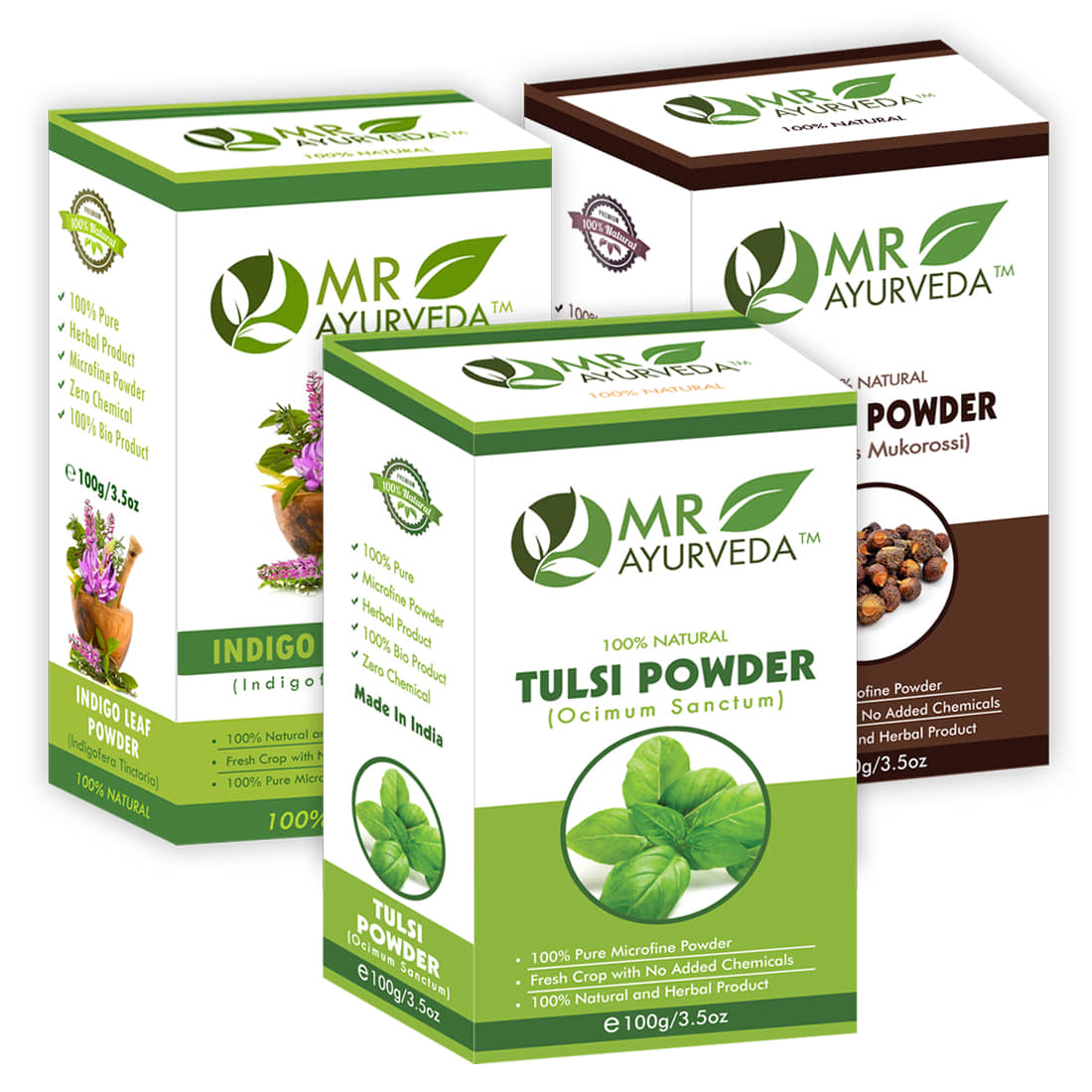 MR Ayurveda 100% Organic Tulsi, Indigo & Reetha Powder Hair Scalp Treatment 300 g Pack of 3