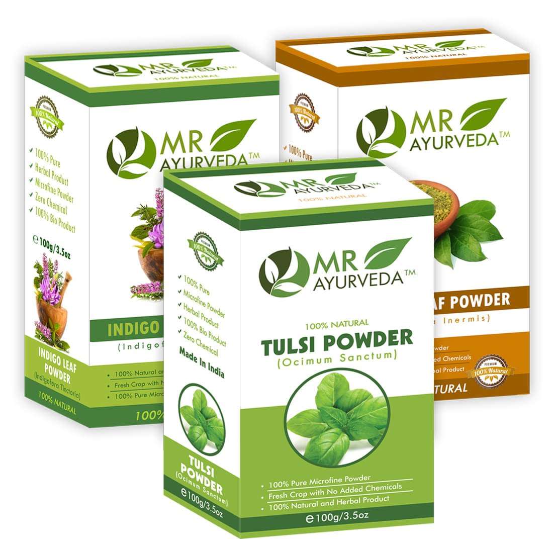     			MR Ayurveda 100% Pure Tulsi, Indigo & Henna Powder Hair Scalp Treatment 300 g Pack of 3