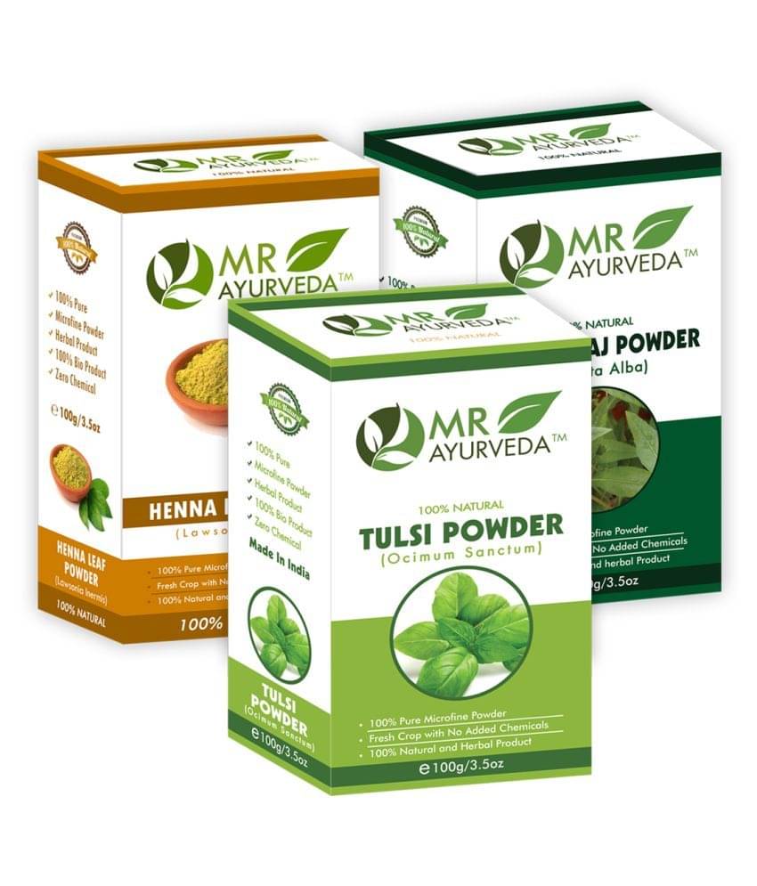 MR Ayurveda Tulsi, Henna & Bhringraj Powder Hair Scalp Treatment 300 g Pack of 3 MR Ayurveda Tulsi, Henna & Bhringraj Powder Hair Scalp Treatment 300 g Pack of 3