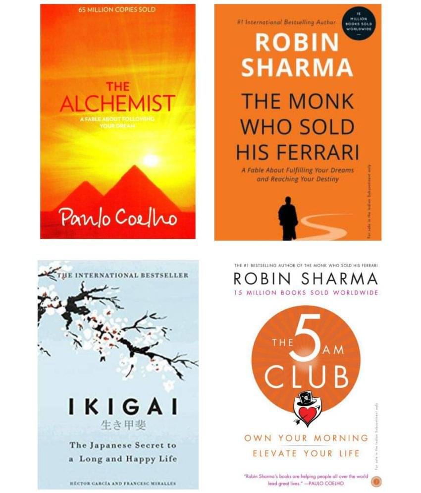     			Combo Book Fiction : The Monk Who Sold His Ferrari + IKIGAI + The 5 AM Club + The Alchemist | Set Of Four Books (Paperback, Robin Sharma, Garcia Hector, Panlo