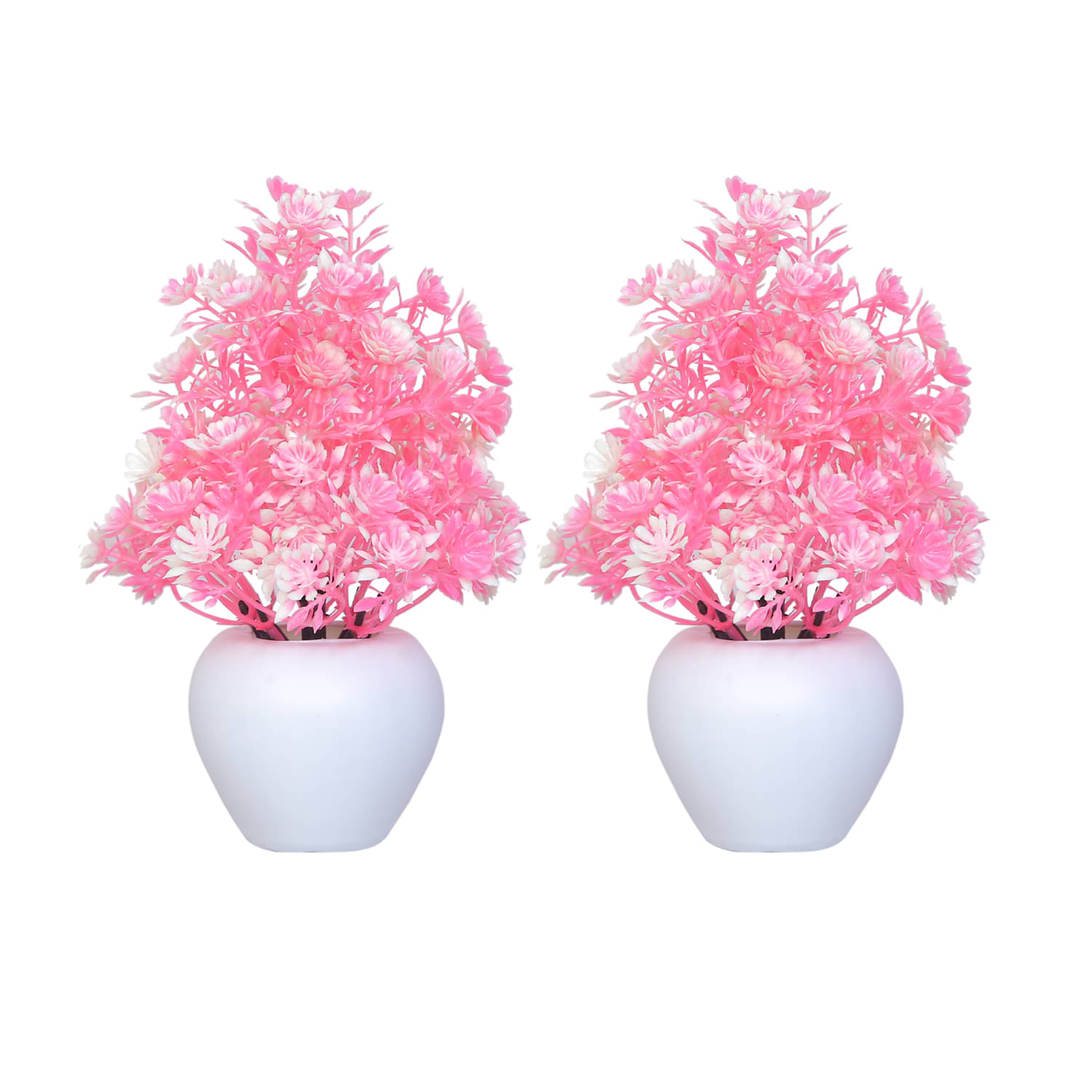 MODO Artificial Plant With White Plastic Pot Pink Bonsai Plastic - Pack of 2 MODO Artificial Plant With White Plastic Pot Pink Bonsai Plastic - Pack of 2