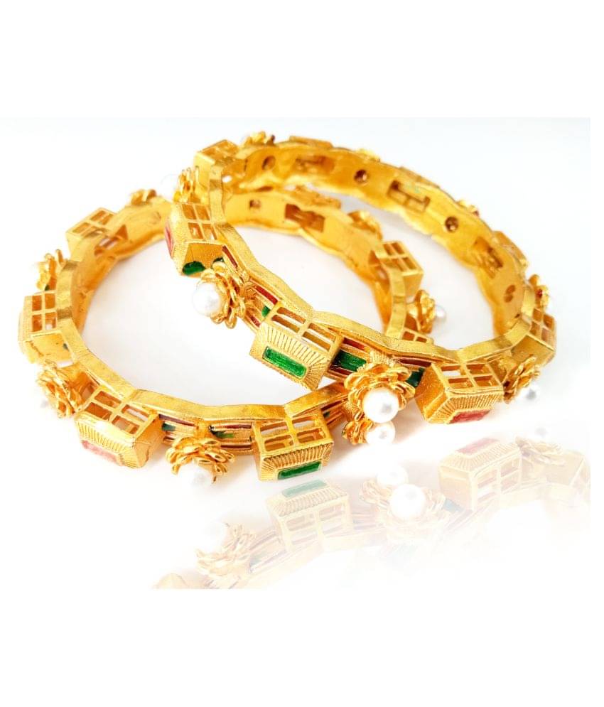 SHANKHRAJ MALL MULTI COLOR MEENA 2 PICE BANGEL GOLD PLATED MATT FINIS REAL TYPE BROAD BANGELS-100347 SHANKHRAJ MALL MULTI COLOR MEENA 2 PICE BANGEL GOLD PLATED MATT FINIS REAL TYPE BROAD BANGELS-100347