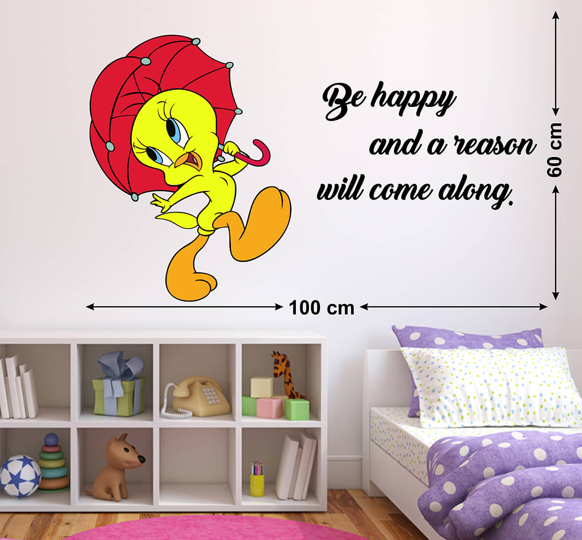     			Wallzone Be Happy Sticker ( 70 x 75 cms )