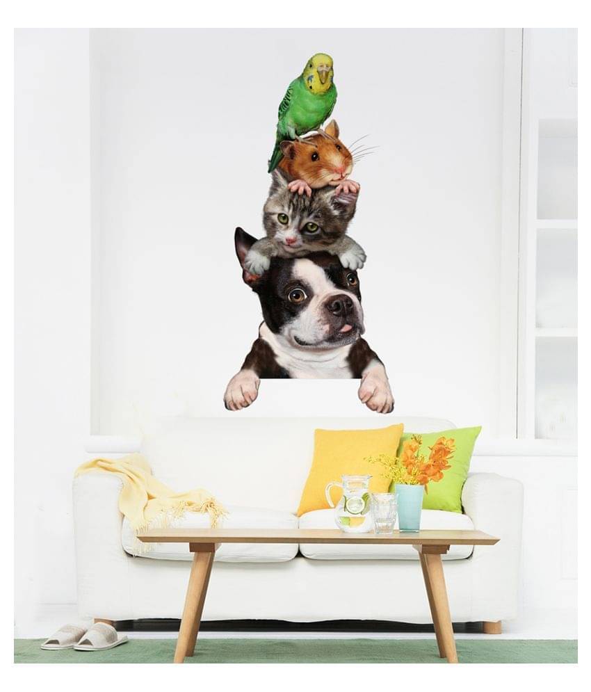 Wallzone Dog Cat Mouse and Parrot Sticker ( 70 x 75 cms ) Wallzone Dog Cat Mouse and Parrot Sticker ( 70 x 75 cms )