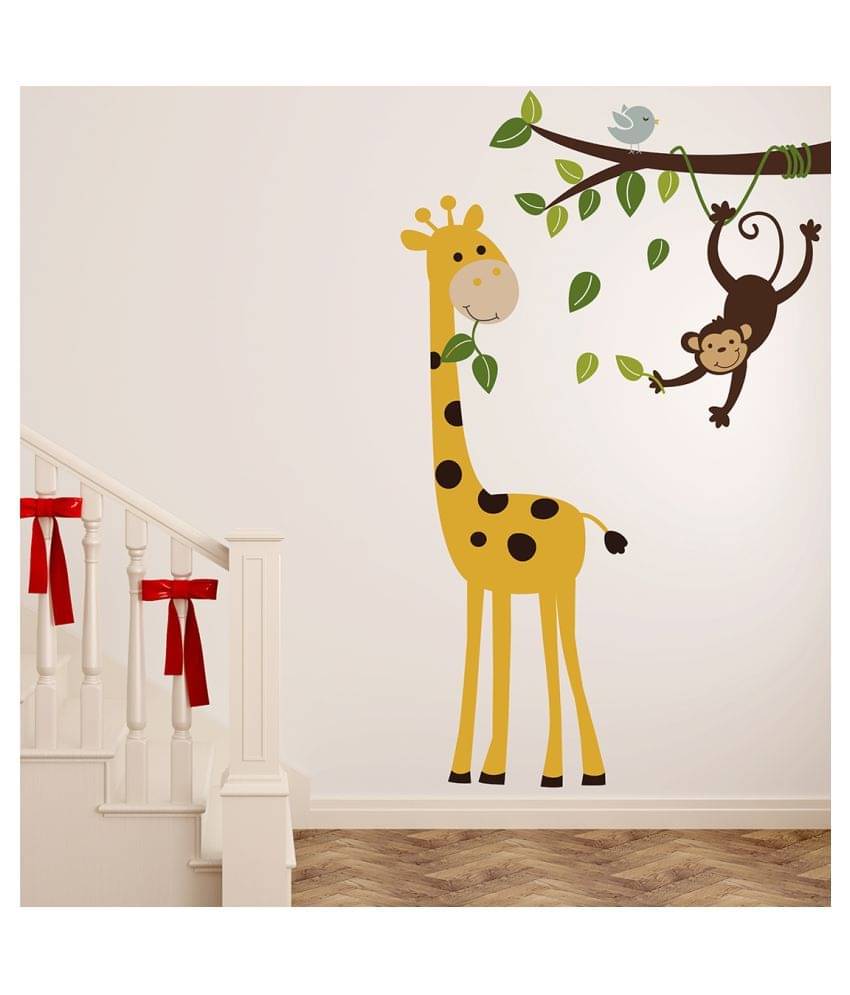     			Wallzone Giraffe and Monkey Sticker ( 70 x 75 cms )