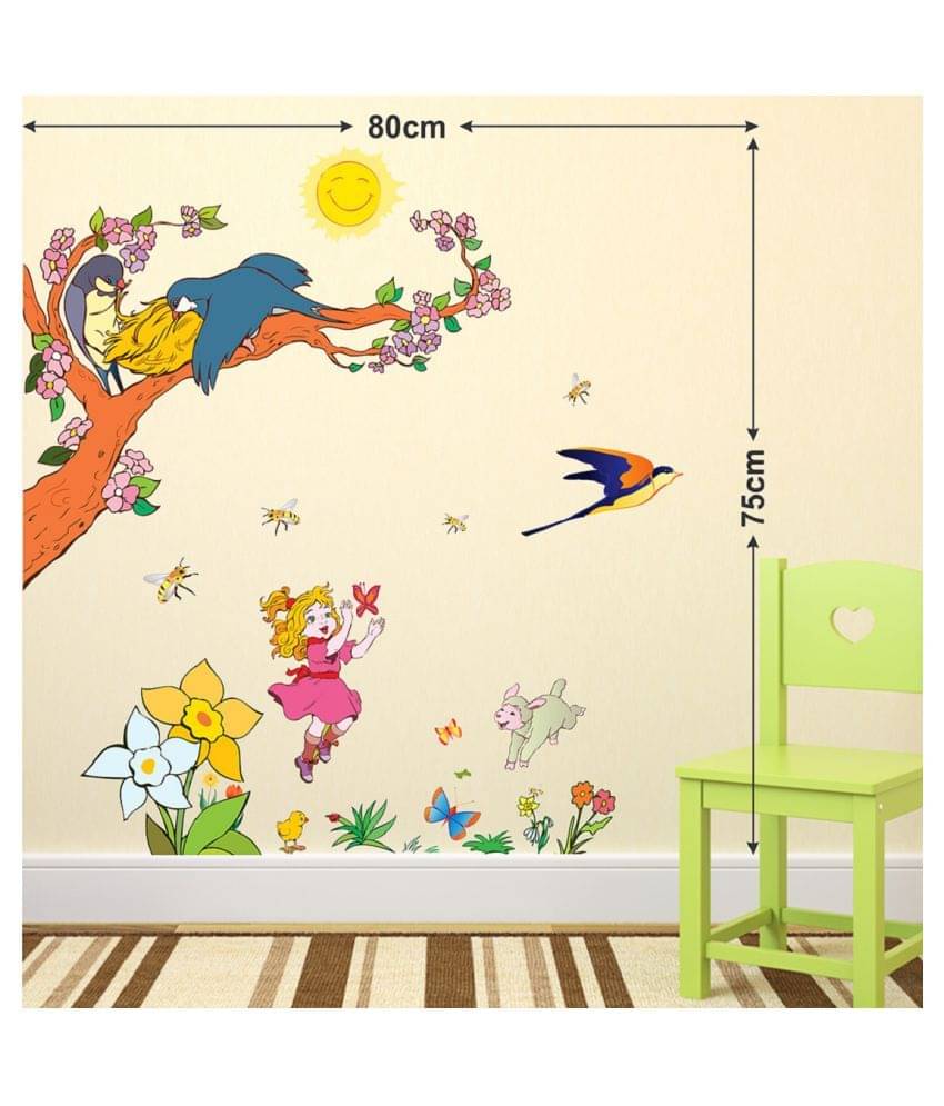     			Wallzone Girl Playing with Birds Sticker ( 70 x 75 cms )