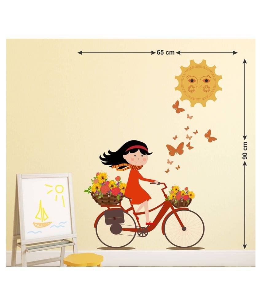     			Wallzone Girl in the Cycle Sticker ( 70 x 75 cms )