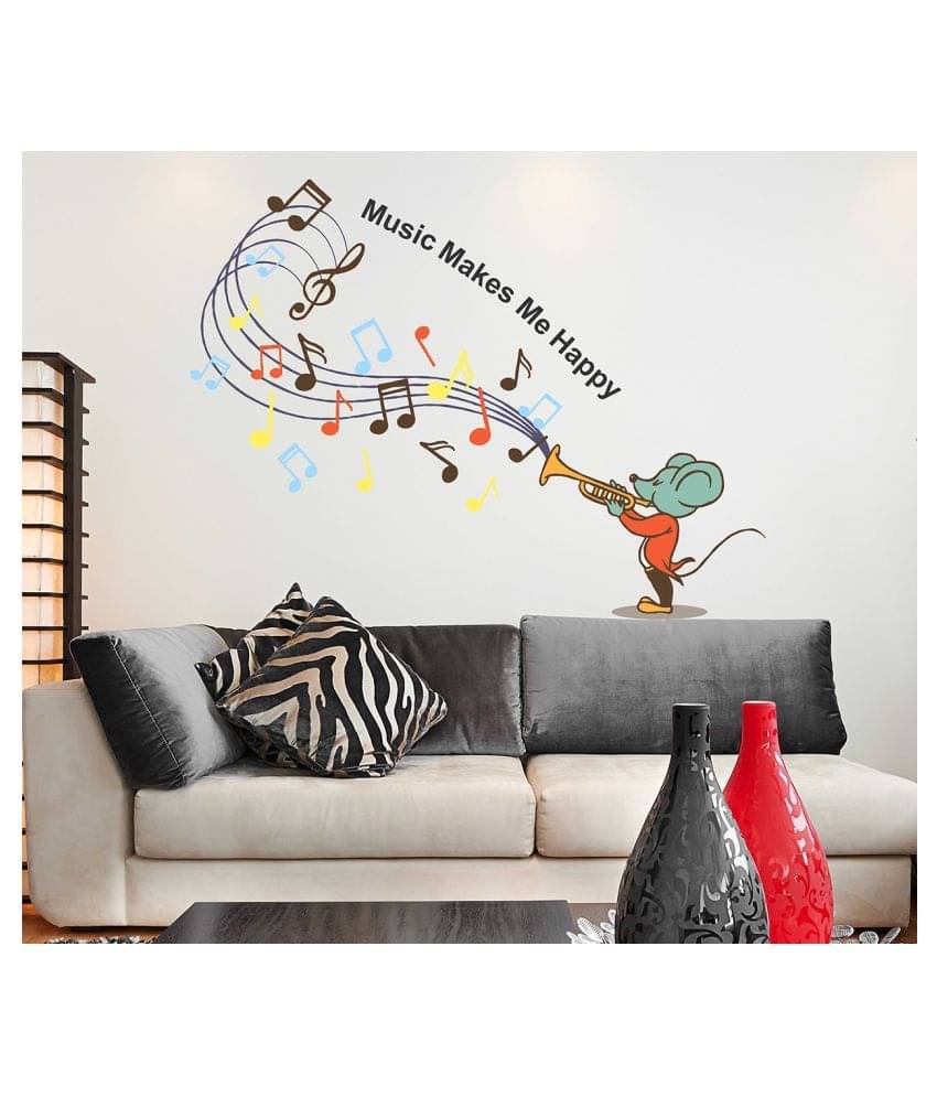     			Wallzone Music Makes me Happy Sticker ( 70 x 75 cms )