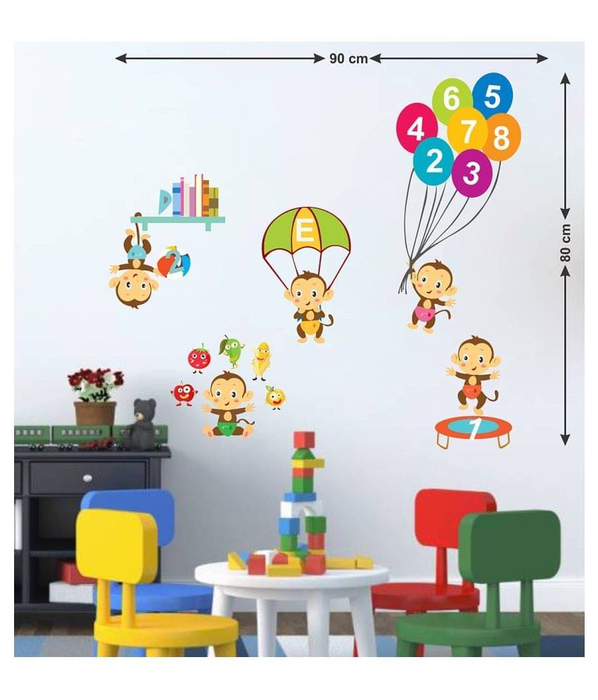     			Wallzone Playing Monkey Sticker ( 70 x 75 cms )