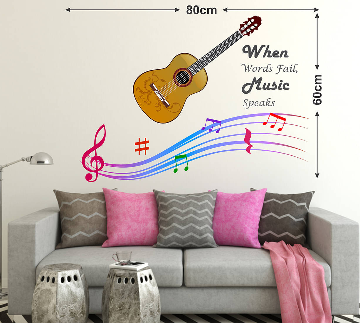     			Wallzone When Words fails music speaks Sticker ( 70 x 75 cms )
