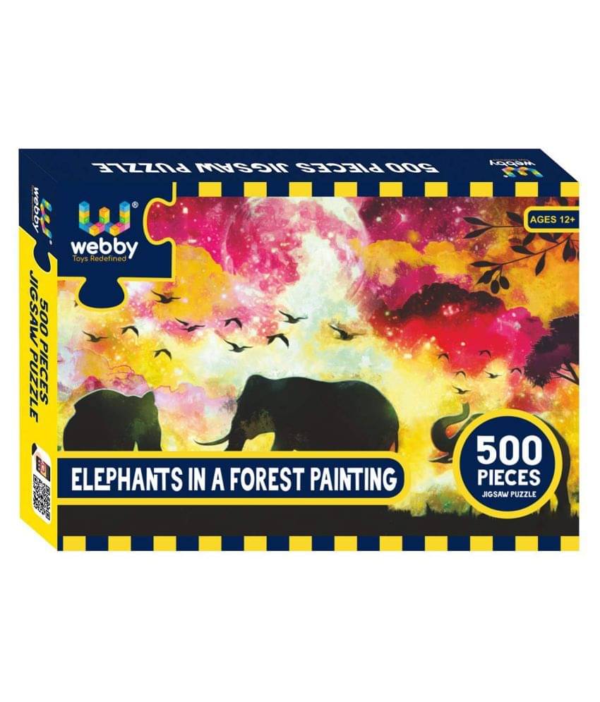 Webby Elephants In A Forest Painting Cardboard Jigsaw Puzzle, 500 Pieces Webby Elephants In A Forest Painting Cardboard Jigsaw Puzzle, 500 Pieces
