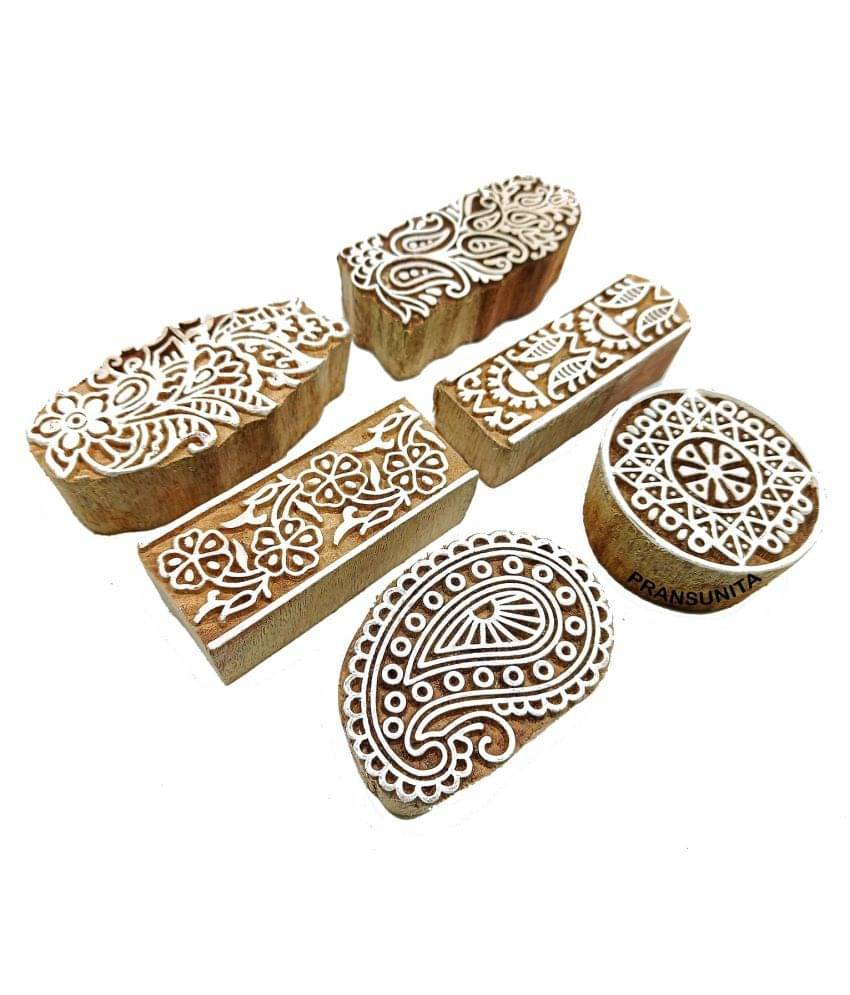     			Vardhman Wood Wooden Hand Carved Printing Stamp Block for Mehndi, Carft ( Pack of 10 )