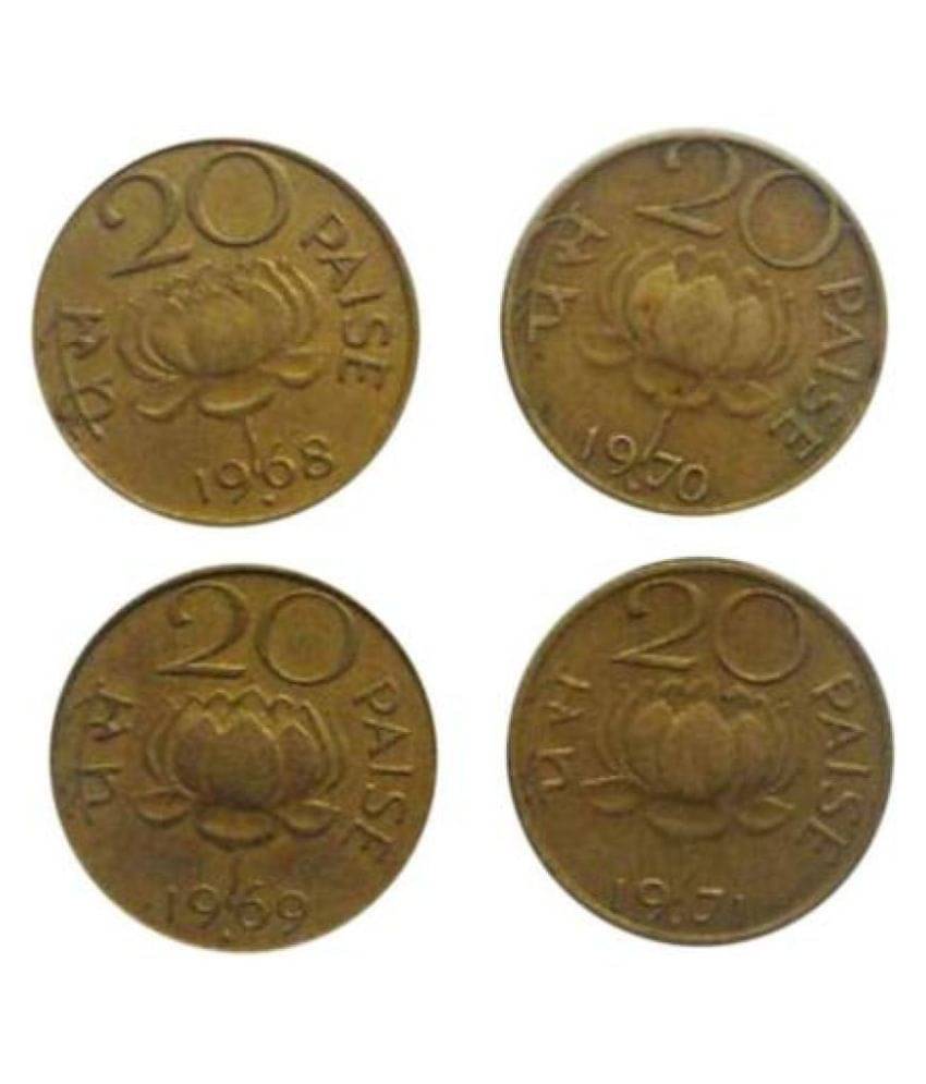     			20 Paise Full Set - 4 Coins - 1968,1969,1970,1971 - Nickel Brass Coin - Mixed Mints - Fine Condition - Coins - Pmw