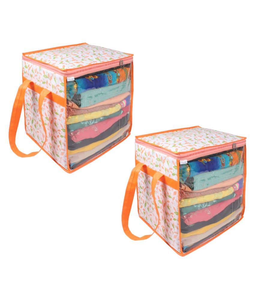 PrettyKrafts XL Saree Cover/sari organizer with handles and transparent front (15 * 12 * 15 In), Pack of 2 - Handbags | Buy online on ZillyBuy