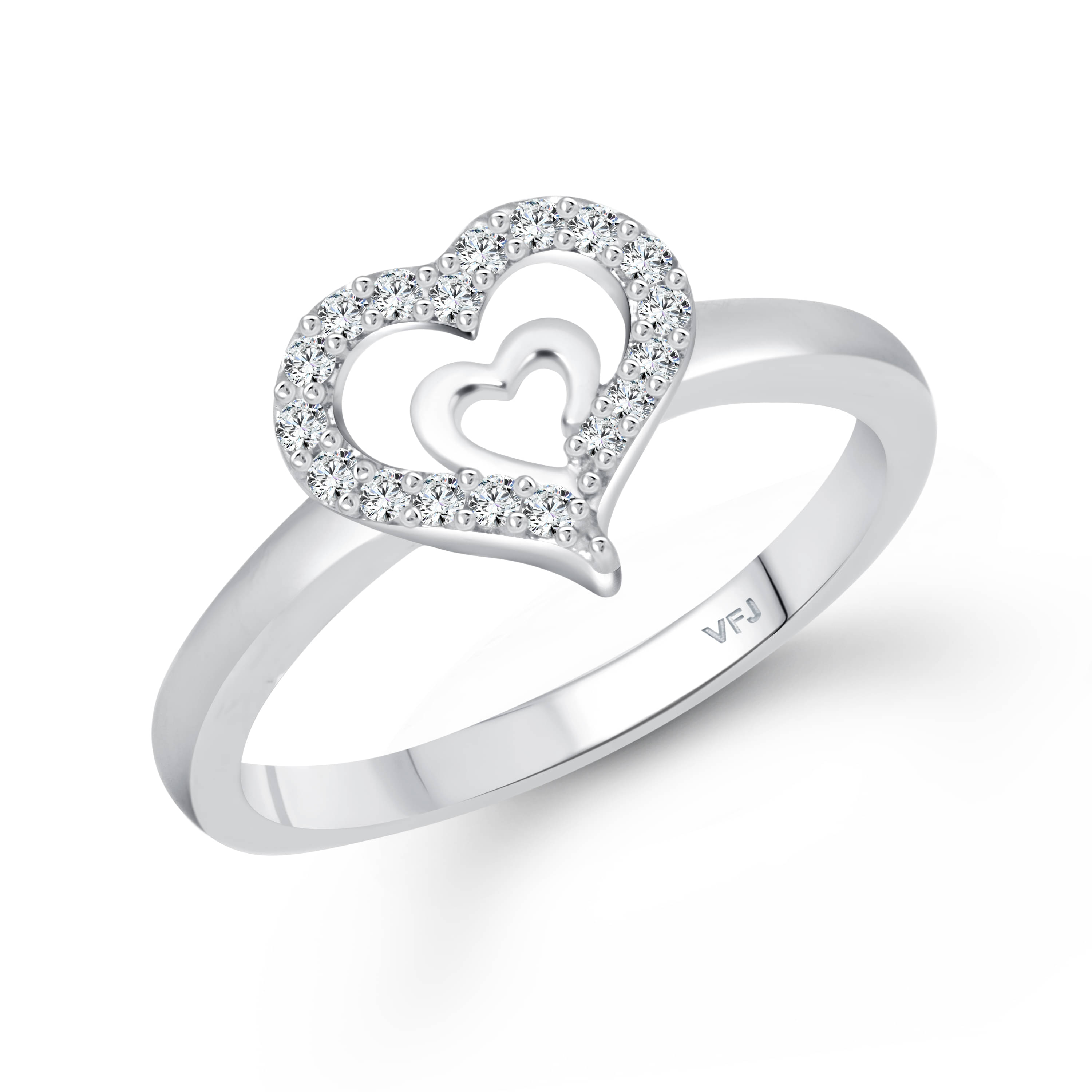     			Vighnaharta  Glory Charming Heart Rhodium Plated (CZ)  Ring - (  VFJ1582FRR9 )
