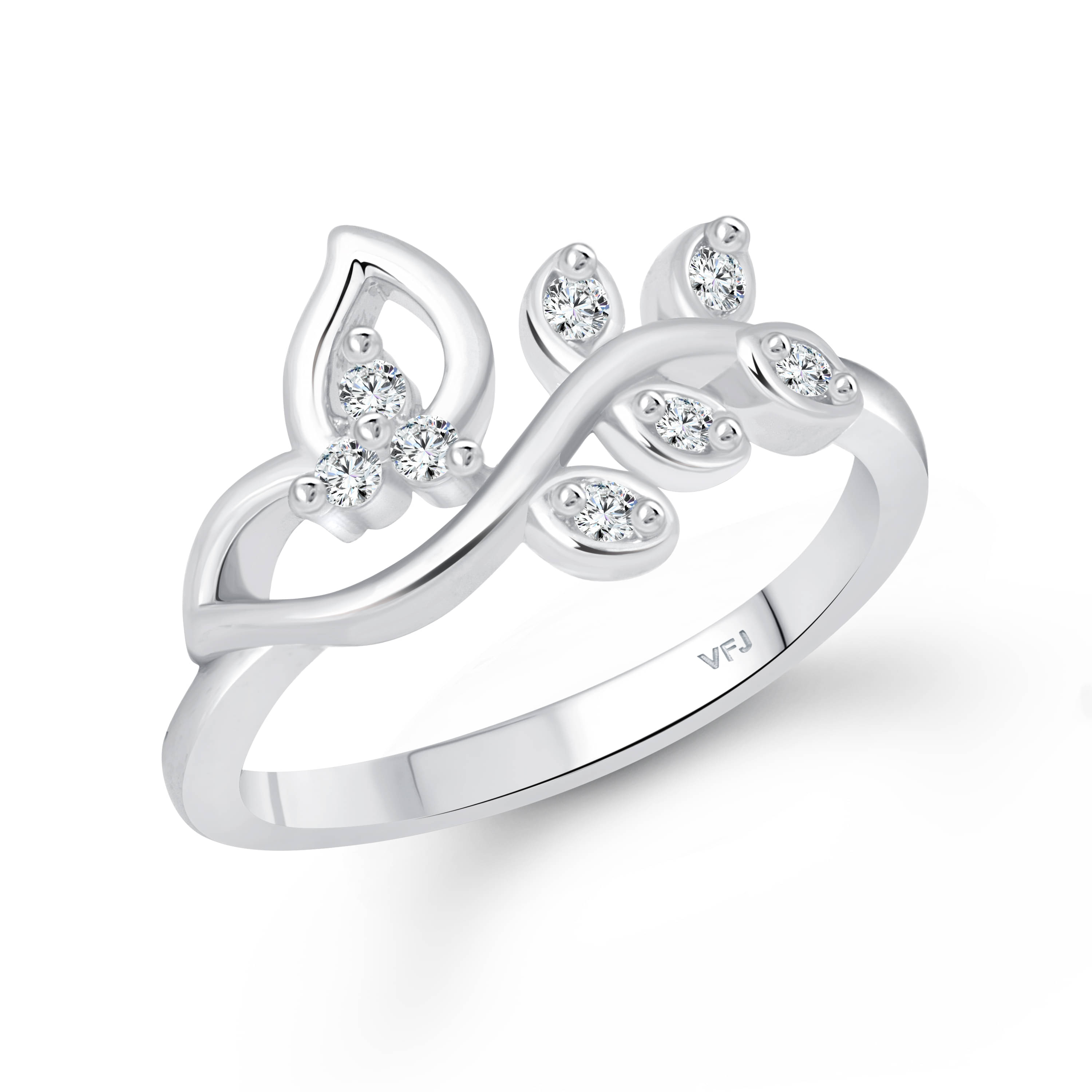     			Vighnaharta  Pressing Leaf (CZ) Rhodium Plated  Ring - (  VFJ1579FRR7 )