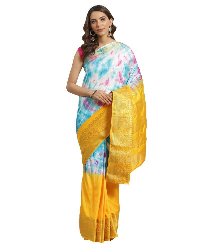     			Aarrah Silk Blends Saree With Unstitched Blouse Piece ( Yellow )