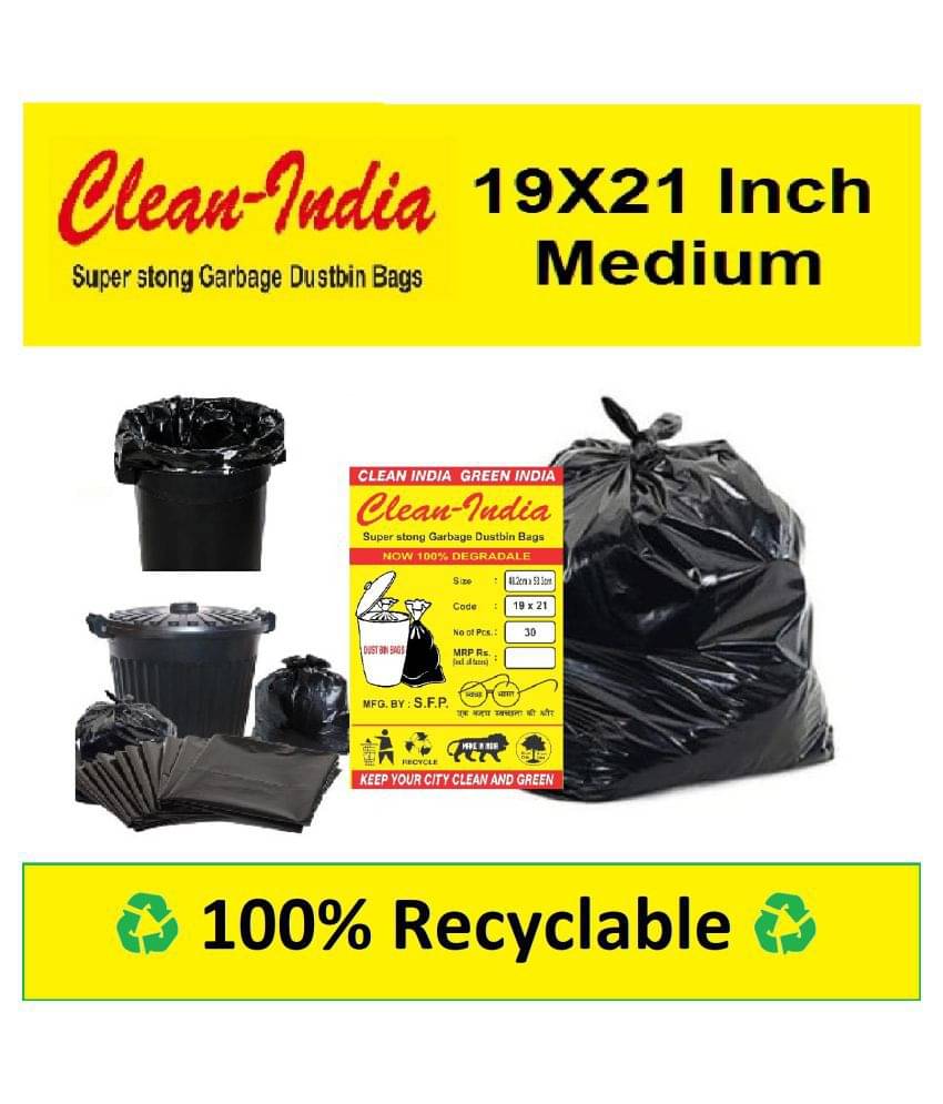     			Clean India Garbage Medium 120 pcs - 19X21 Disposable Garbage Trash Waste Dustbin Bags | 4 packs of 30 pcs