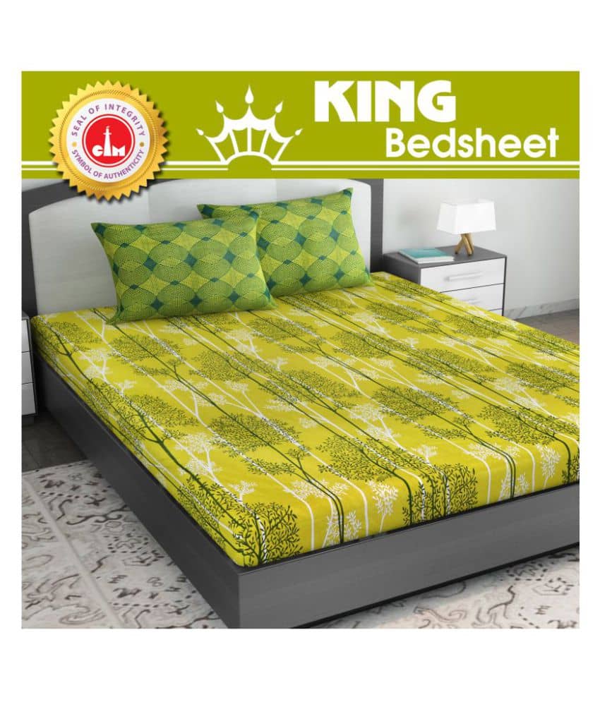 DIVINE CASA Cotton King Bedsheet ( Green )