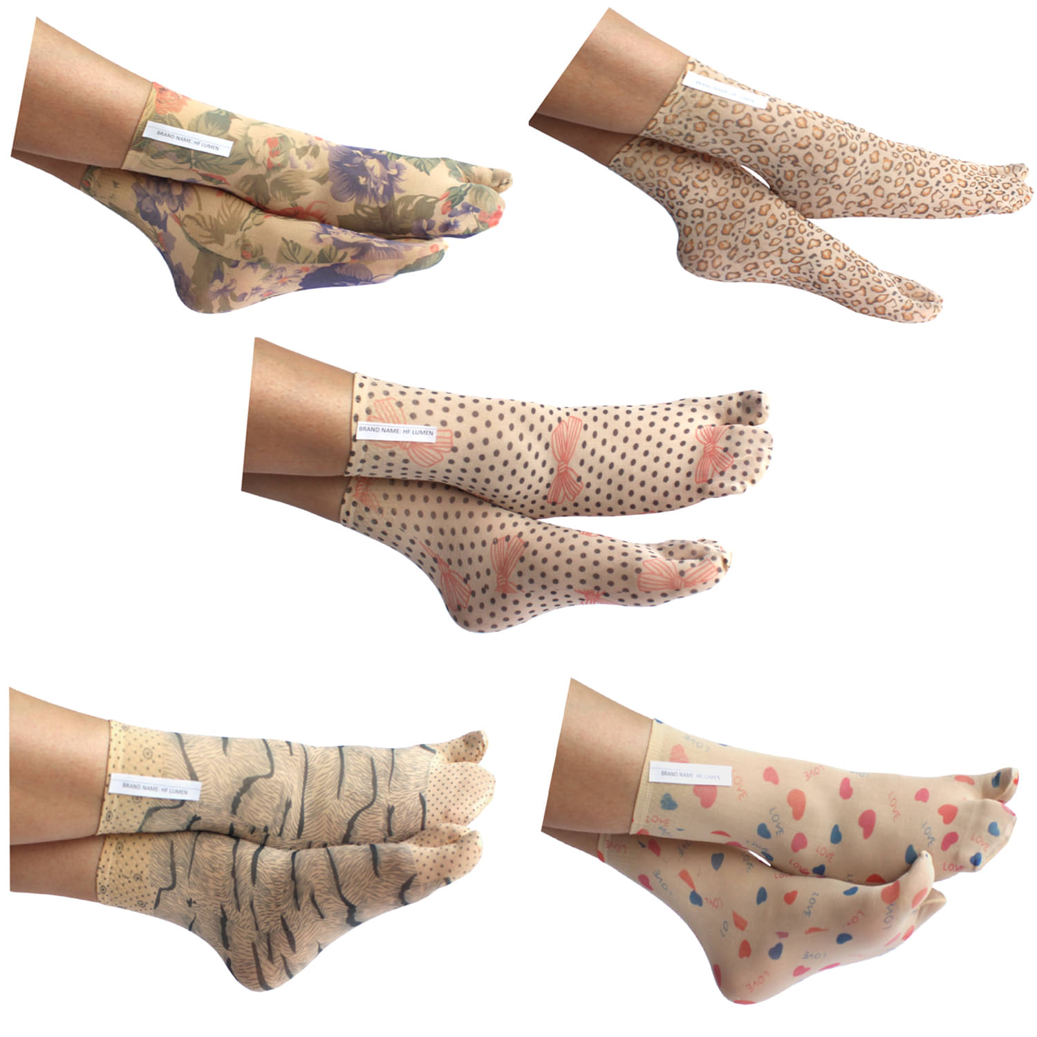     			HF LUMEN Thin Net Printed Ankle Length Women Thumb Socks (Pack Of 5)