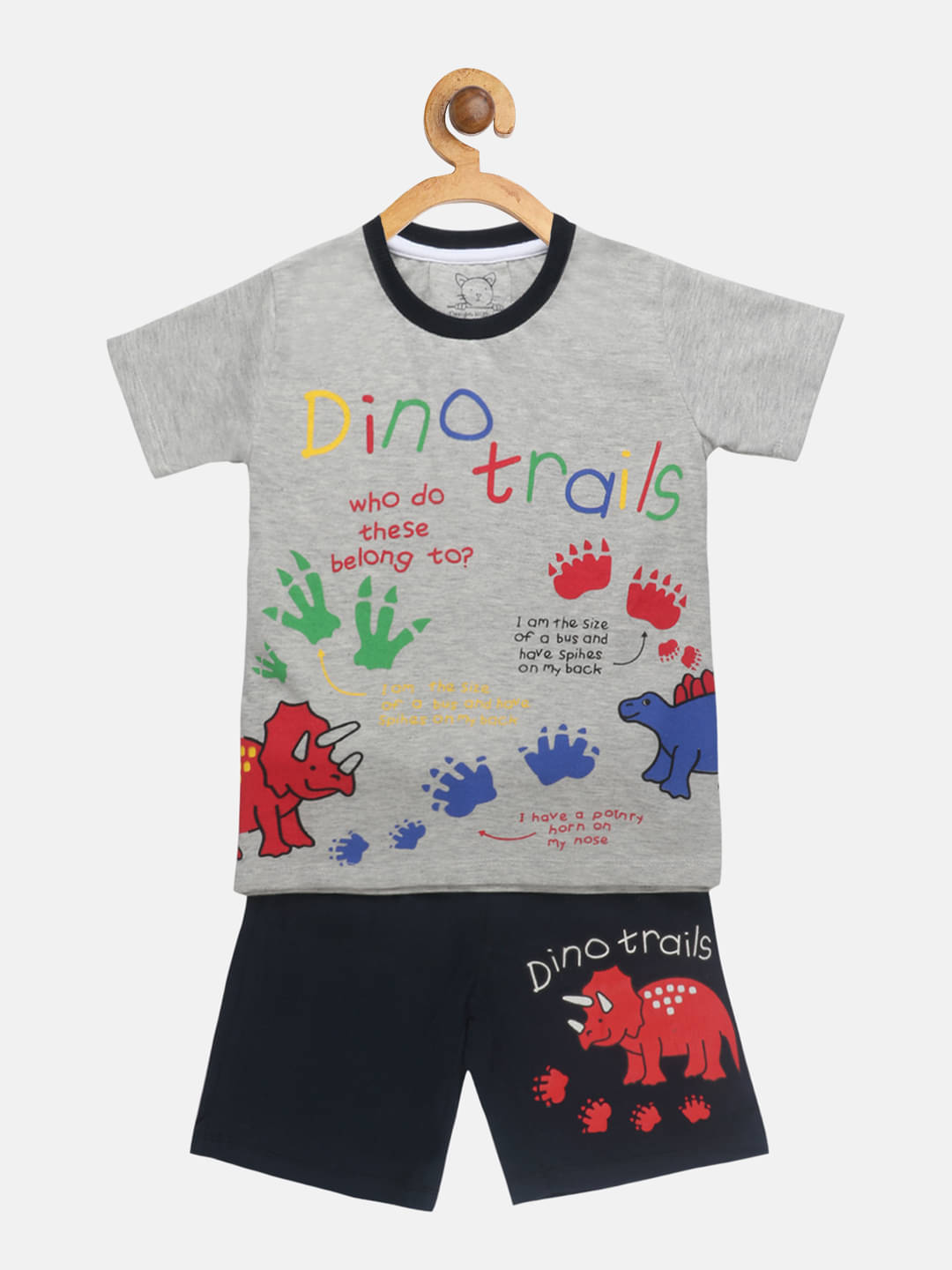     			Lazy Shark Pack of 1 Boys Cotton Blend T-Shirt & Shorts Set ( Gray )