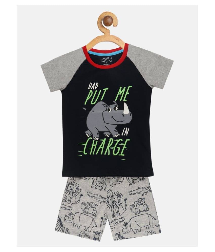     			Lazy Shark Pack of 1 Boys Cotton Blend T-Shirt & Shorts Set ( Black )