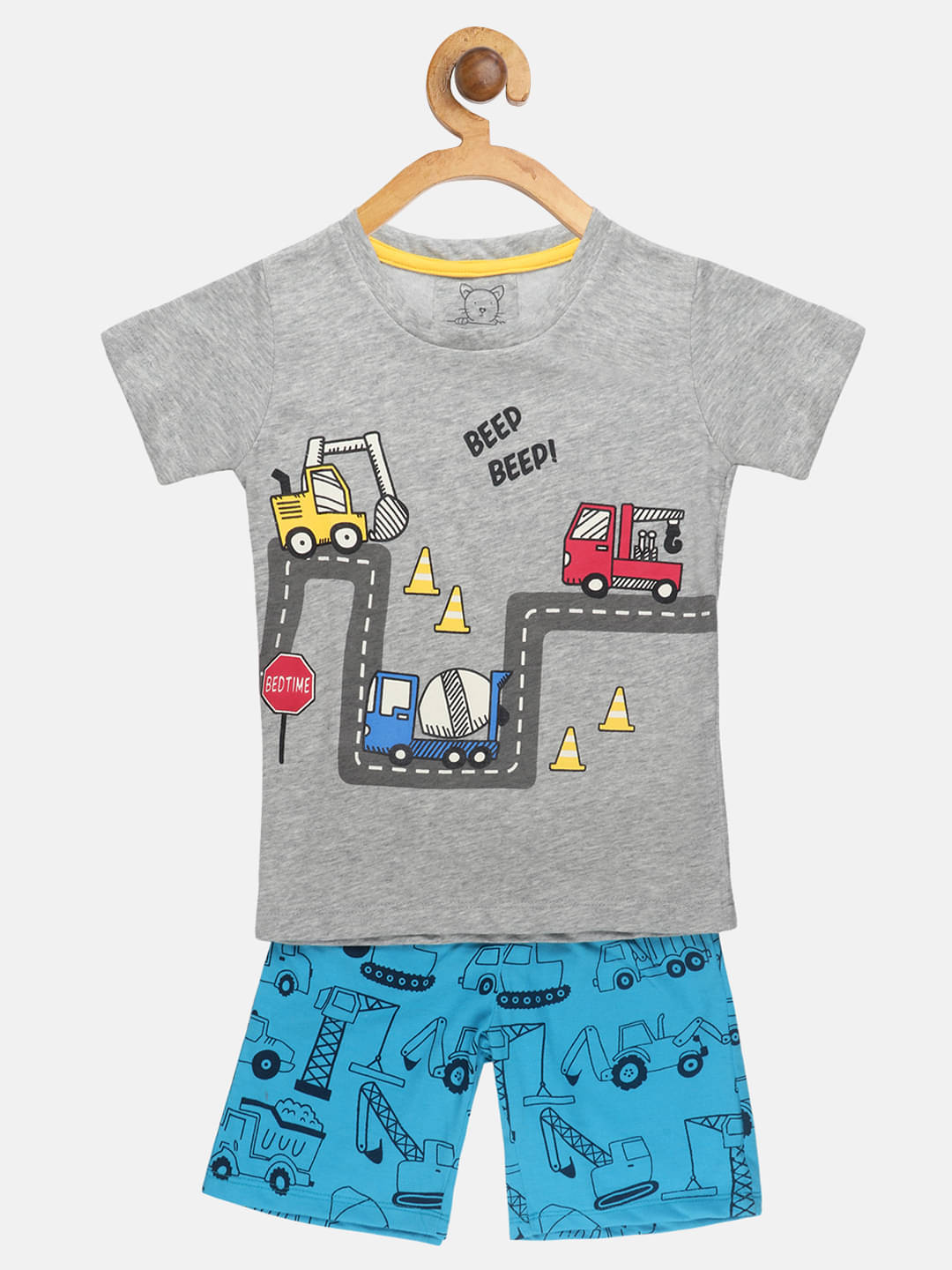     			Lazy Shark Pack of 1 Boys Cotton Blend T-Shirt & Shorts Set ( Gray )
