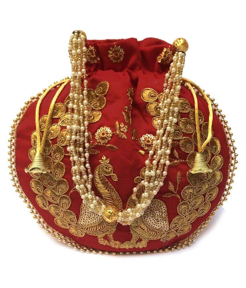     			Raj Maroon Silk Potli