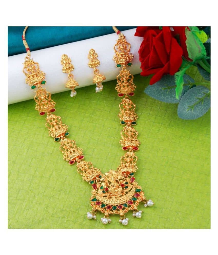 SHREENATHJI JEWELLERS Alloy Golden Traditional Necklaces Set Long Haram