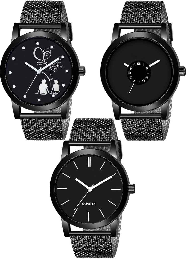 EMPERO Exclusive Set Of 3 Black Dial With Mesh Black Shafer Silicone Rubber Belt Stylish Analog Watch For Mens EMPERO Exclusive Set Of 3 Black Dial With Mesh Black Shafer Silicone Rubber Belt Stylish Analog Watch For Mens