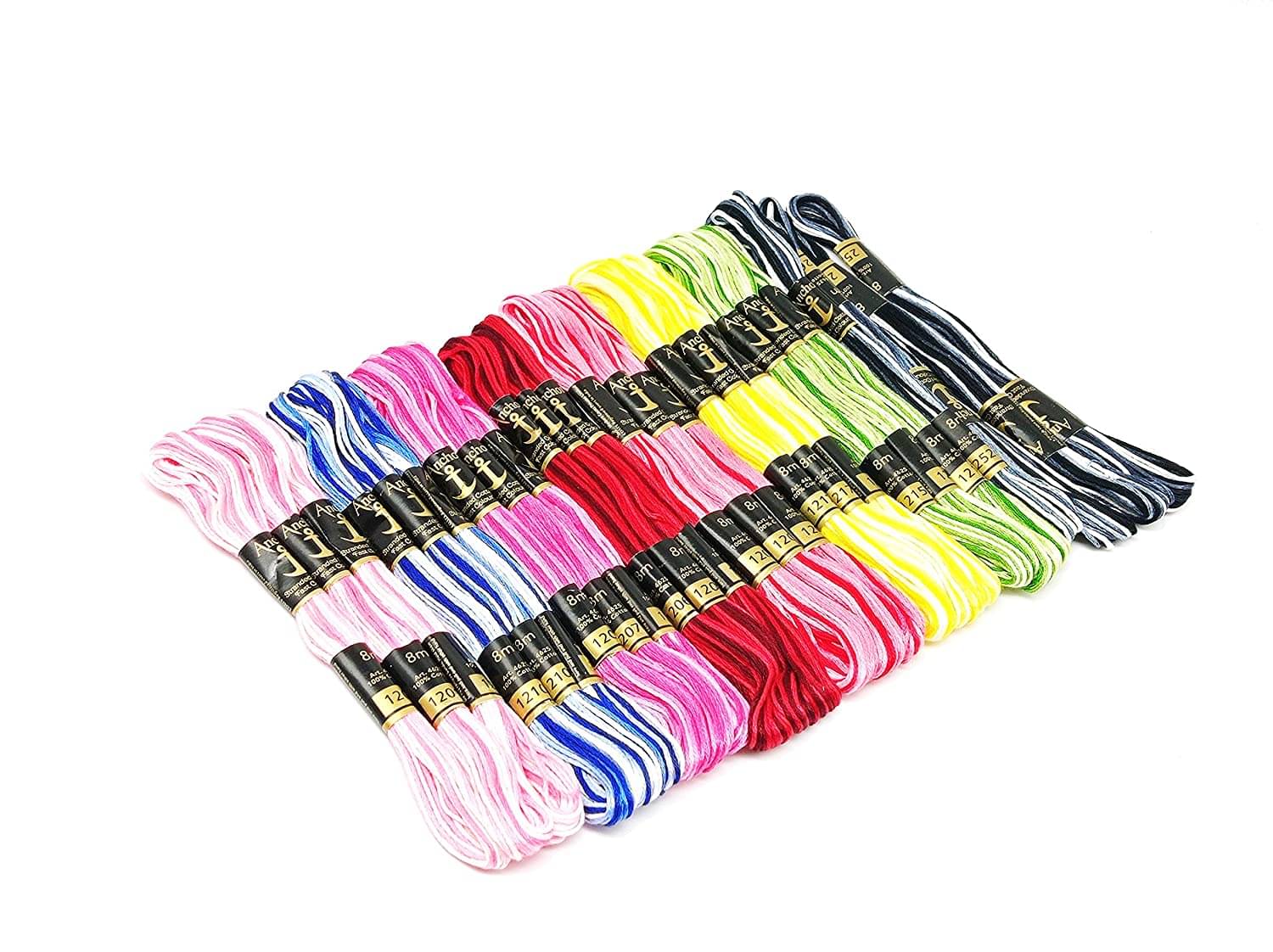     			PRANSUNITA Anchor Double Shaded Stranded Cotton 6 Strand Cross-Stitch Hand Embroidery Stranded Cotton Craft Sewing Floss Thread, Pack of 25 skeins