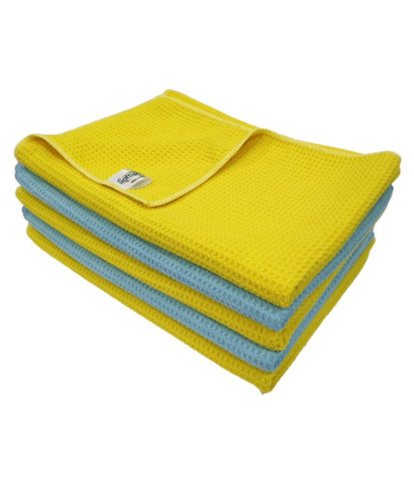    			SOFTSPUN Microfiber Drying Cloth, 40x40 Cms, 5 Piece Waffle Weave Towel Set, 400 GSM, (Multicolour) Super Absorbent Lint & Streak-Free Cloth Cleans and Polishes for Car Window/Glass Office & Home.