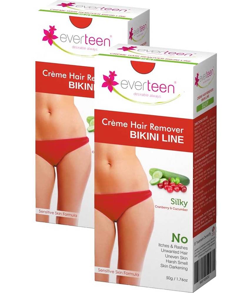 everteen SILKY Bikini Line Hair Remover Creme with Cranberry and Cucumber - 2 Packs (50g Each)
