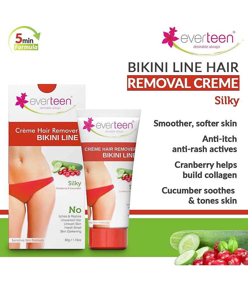 everteen SILKY Bikini Line Hair Remover Creme with Cranberry and Cucumber - 2 Packs (50g Each)