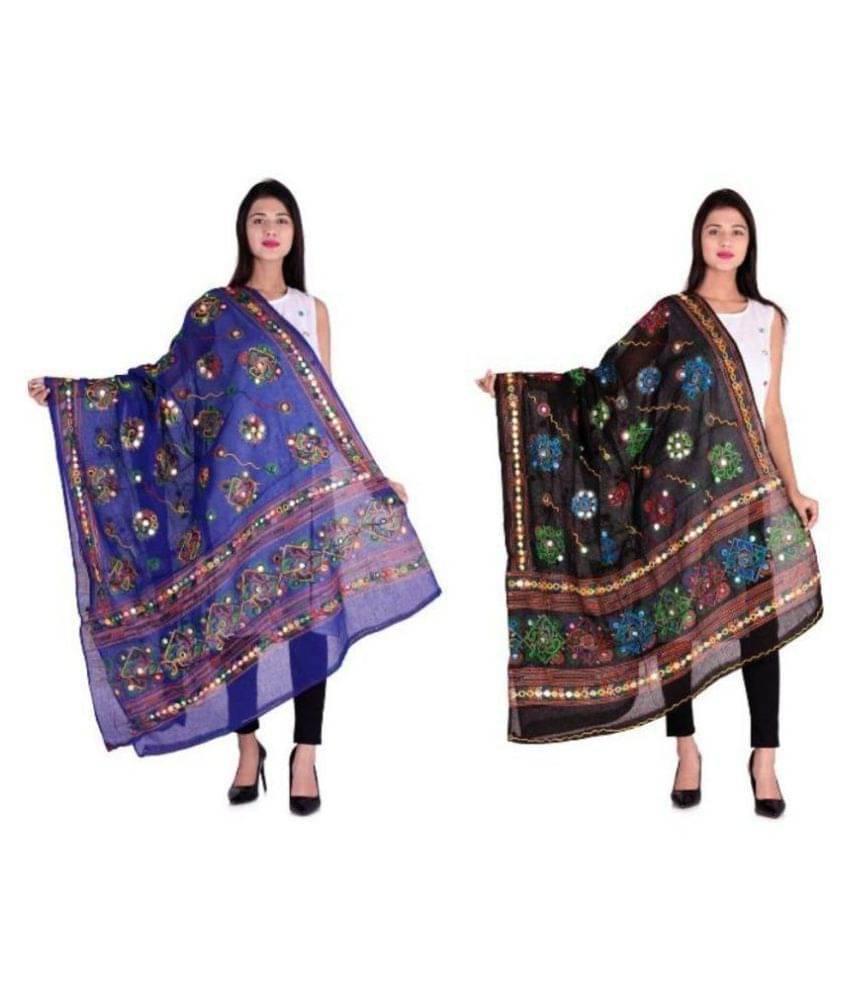 Raj Black Cotton Kutch Embroidered Dupatta Raj Black Cotton Kutch Embroidered Dupatta
